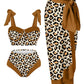 Fashion Leopard Colorblock Print Swimsuit Set