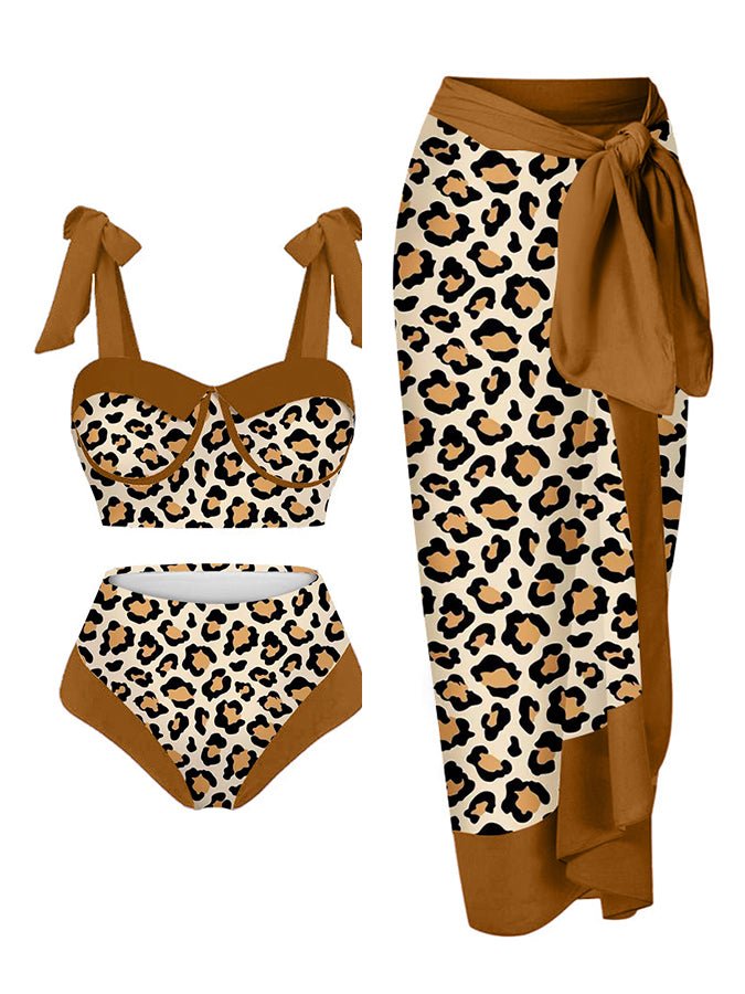 Fashion Leopard Colorblock Print Swimsuit Set