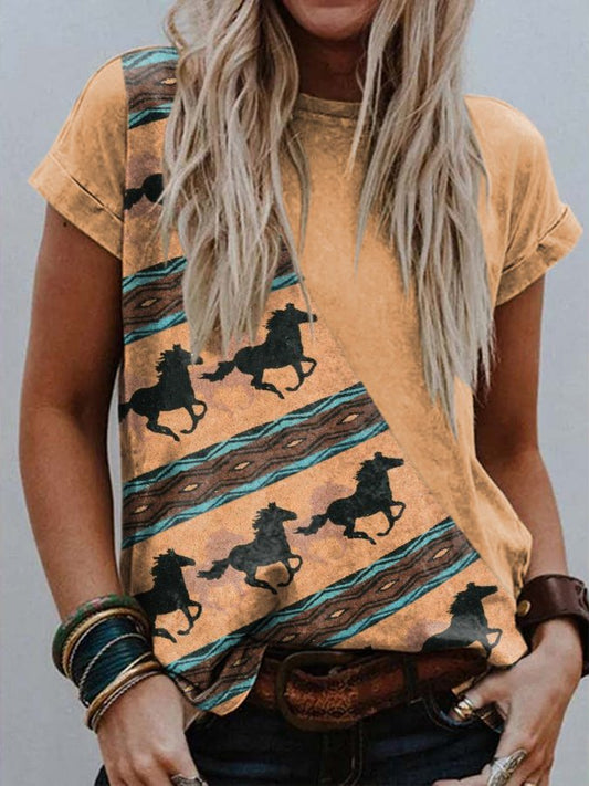 Vintage Contrast Horse Print T-Shirt