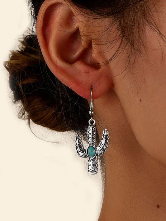 Vintage Pattern Cactus Turquoise Earrings