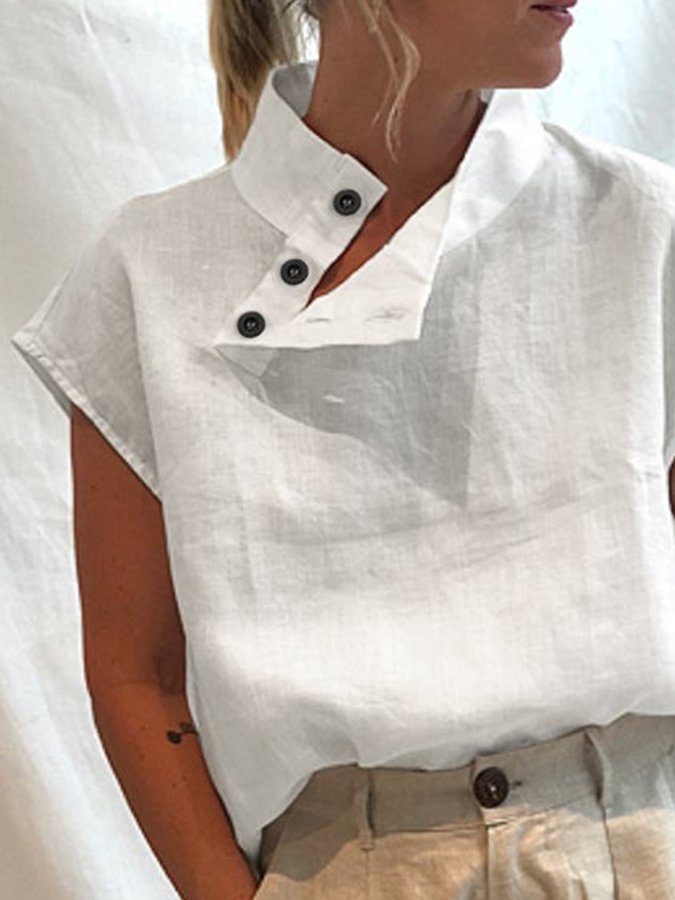 Women's Solid Color Slim Fit Standing Collar Shirt