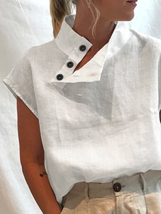 Women's Solid Color Slim Fit Standing Collar Shirt