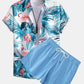Flamingo Tropical Print Button Up Shirt & Short Length Swim Shorts
