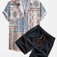 Scarf Print Button Up Shirt & Swim Shorts