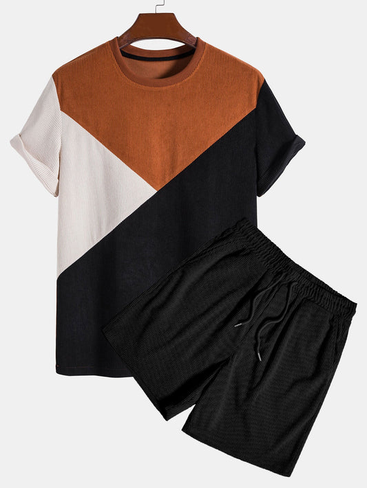 Color Block Stretch Corduroy T-Shirt & Corduroy Shorts