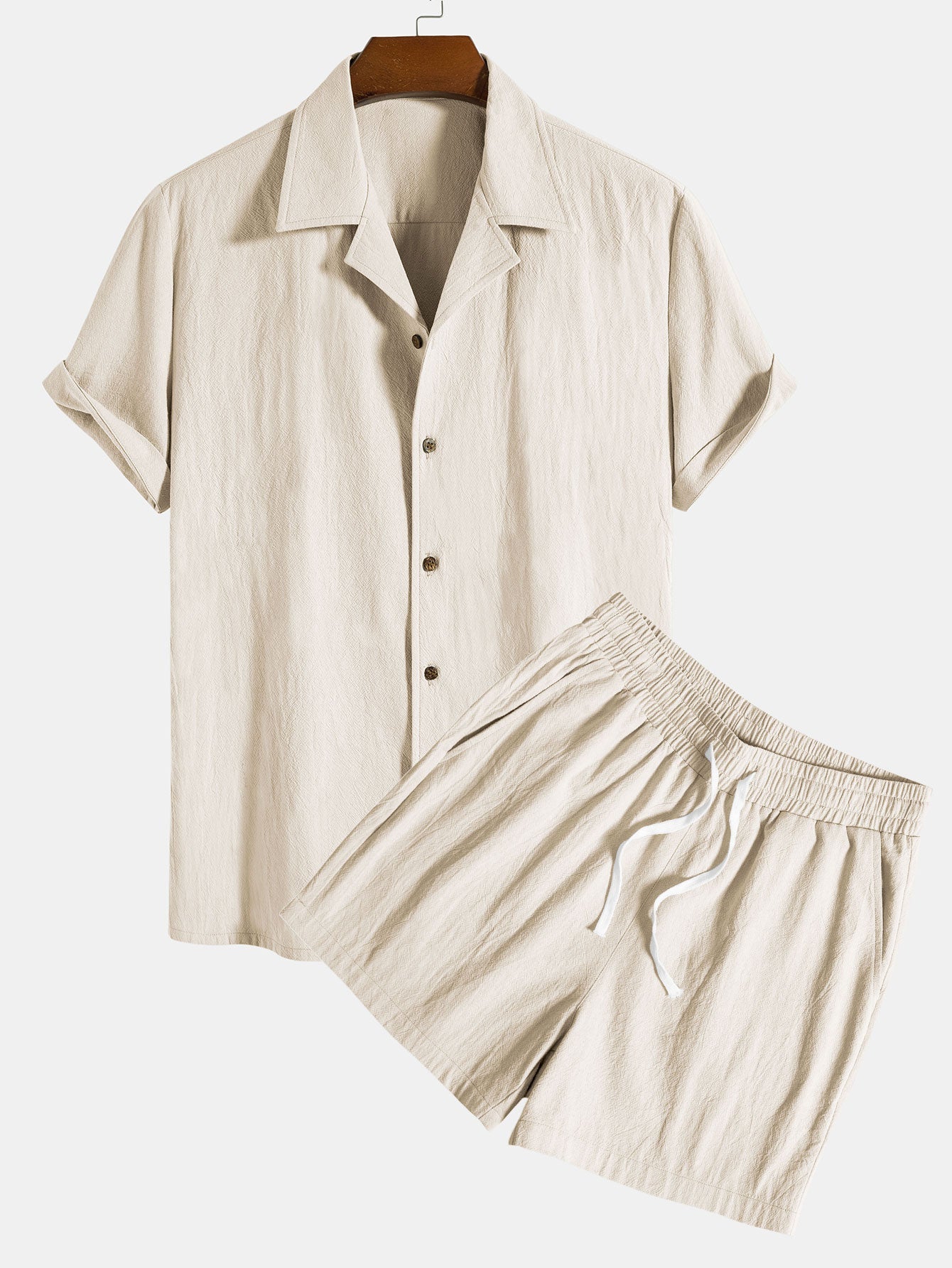 Textured Cotton Revere Shirt & 5" Shorts