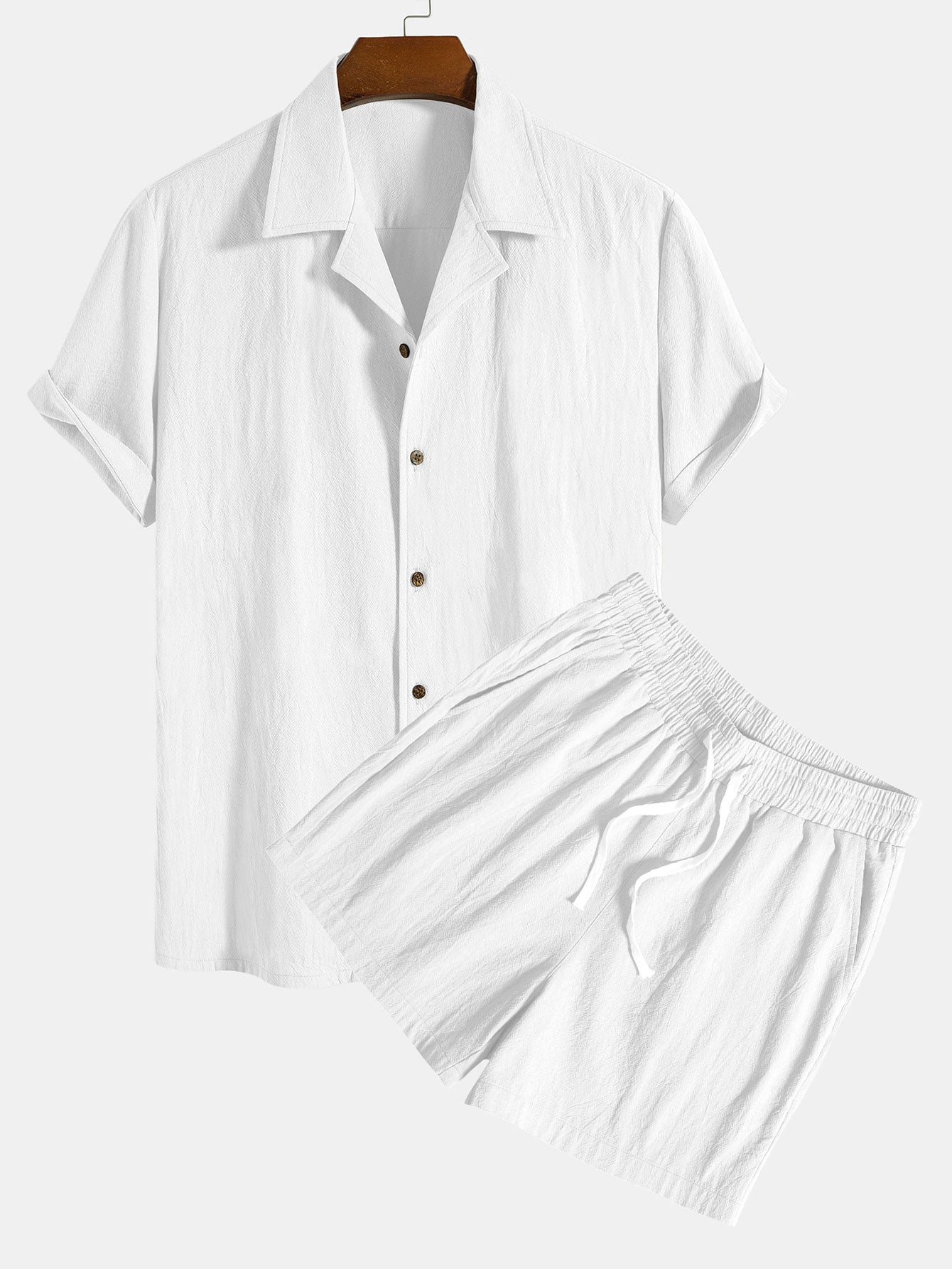 Textured Cotton Revere Shirt & 5" Shorts