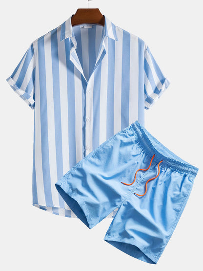 Wide Stripes Print Shirts & Swim Shorts