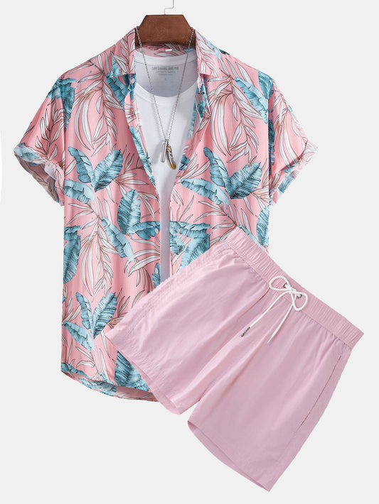 Viscose Tropical Print Button Up Shirt & Short Length Swim Shorts