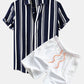 Stripe Print Button Up Shirt & Swim Shorts