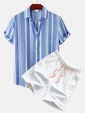 Stripe Print Button Up Shirt & Swim Shorts