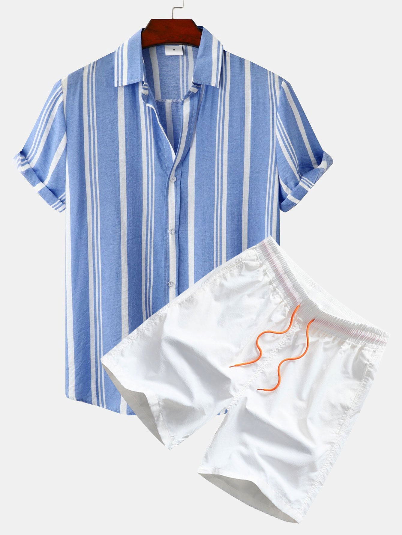 Stripe Print Button Up Shirt & Swim Shorts