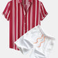 Stripe Print Button Up Shirt & Swim Shorts