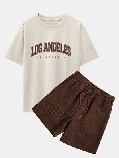 Los Angeles Print Heavy Weight Oversize T-Shirt & Corduroy Shorts