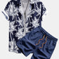 Palm Tree Print Button Up Shirt & Swim Short