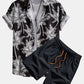 Palm Tree Print Button Up Shirt & Swim Short