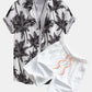 Palm Tree Print Button Up Shirt & Swim Short