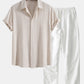 Linen Rayon Blend Button Up Shirt & Straight Leg Linen Pants