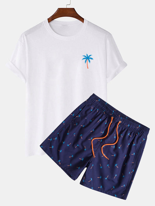 Palm Tree Print T-Shirt & Swim Shorts