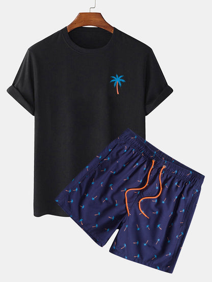 Palm Tree Print T-Shirt & Swim Shorts