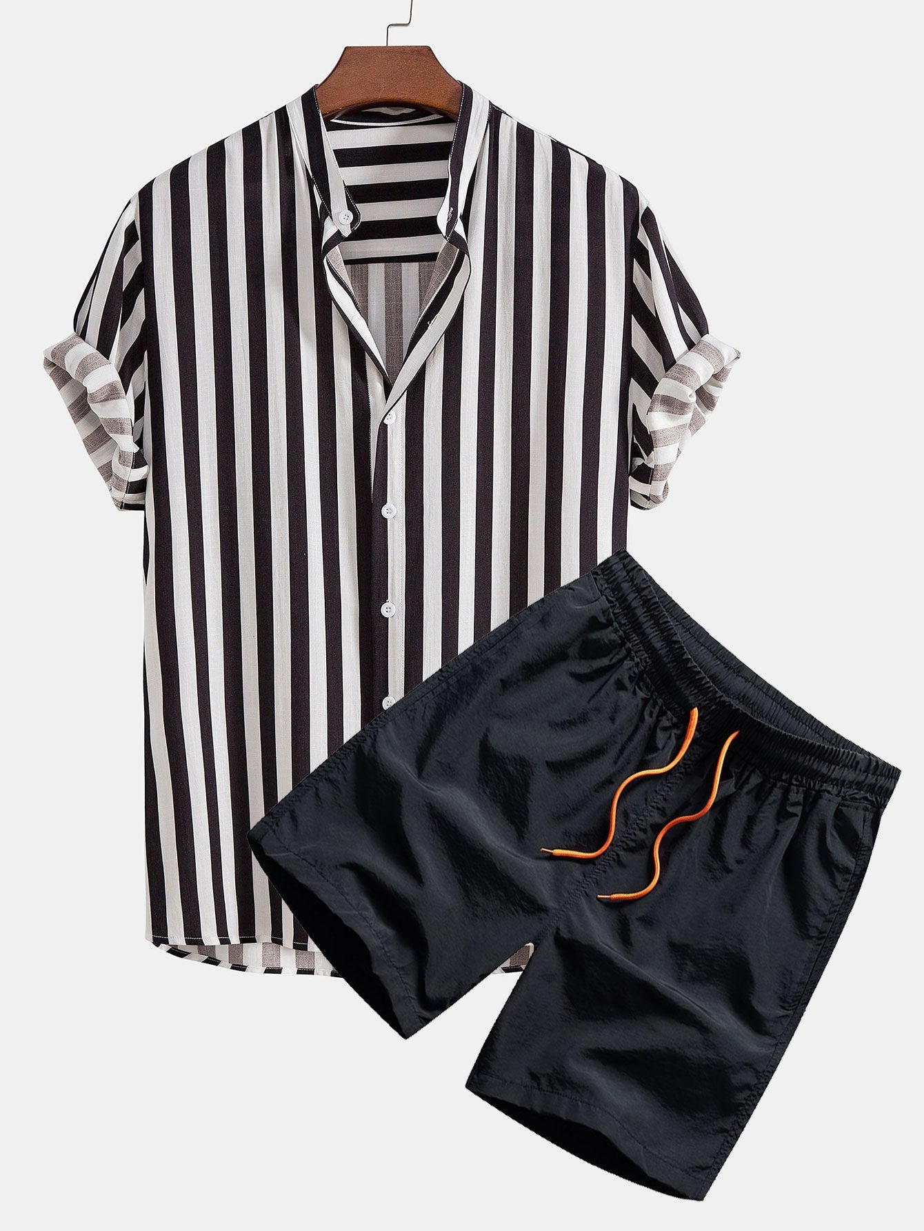 Striped Stand Collar Shirt & Swim Shorts