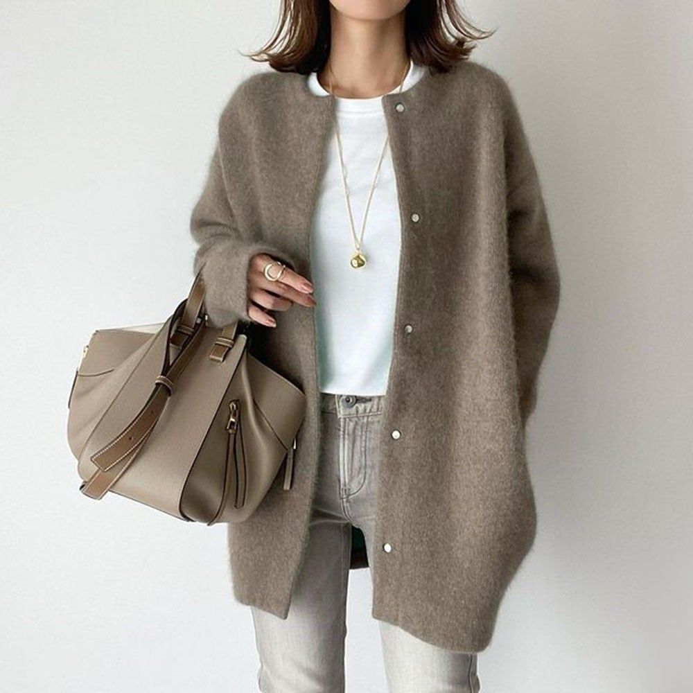 Coffee Long Sleeve Button Front Cardigan