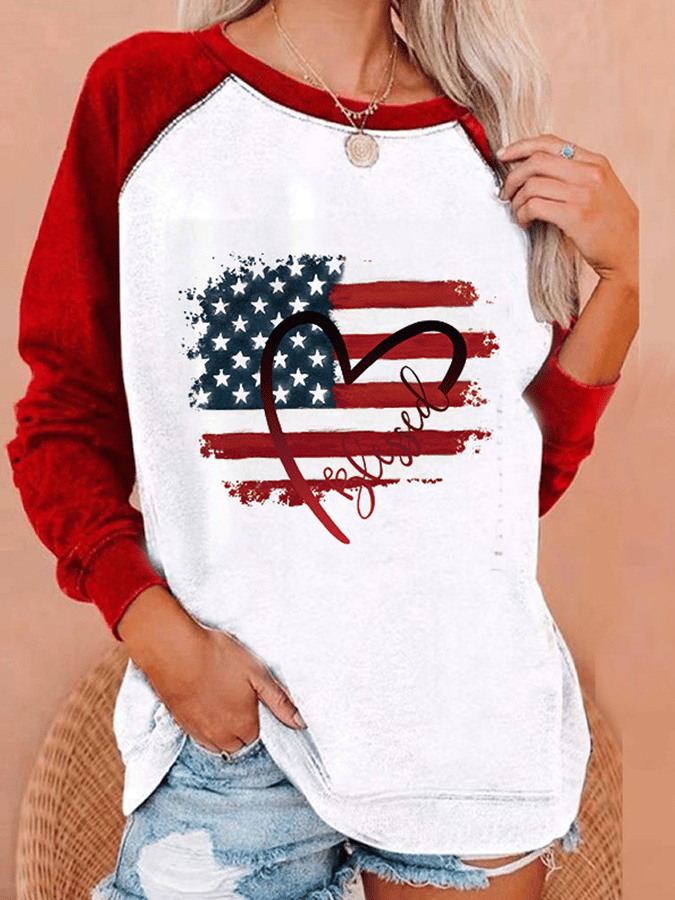 Women's Flag Love Letter Printed Independence Day Sweater