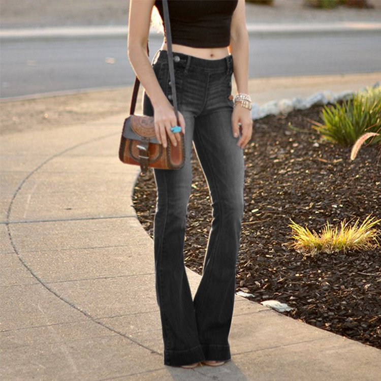 Plus Vintage Button Up Side Flare Jeans