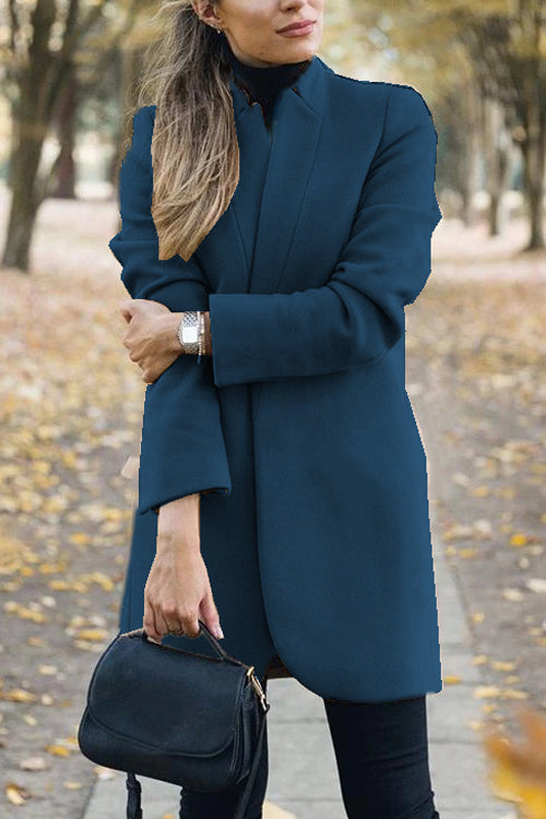 Fashion Chic Solid Color Stand Collar Coat