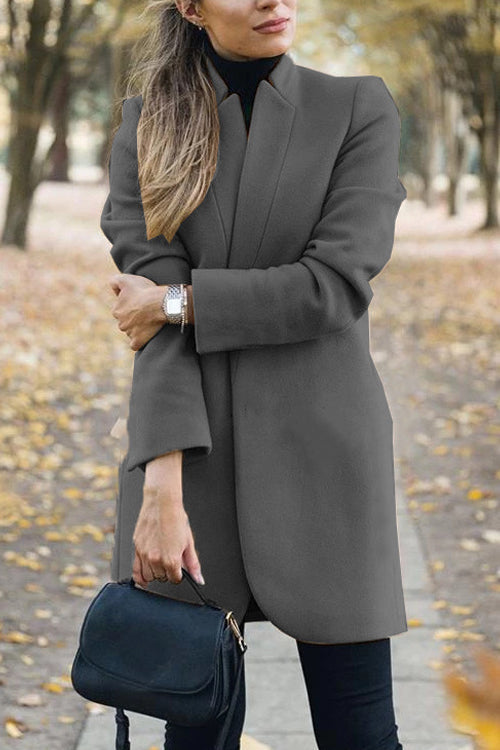 Fashion Chic Solid Color Stand Collar Coat
