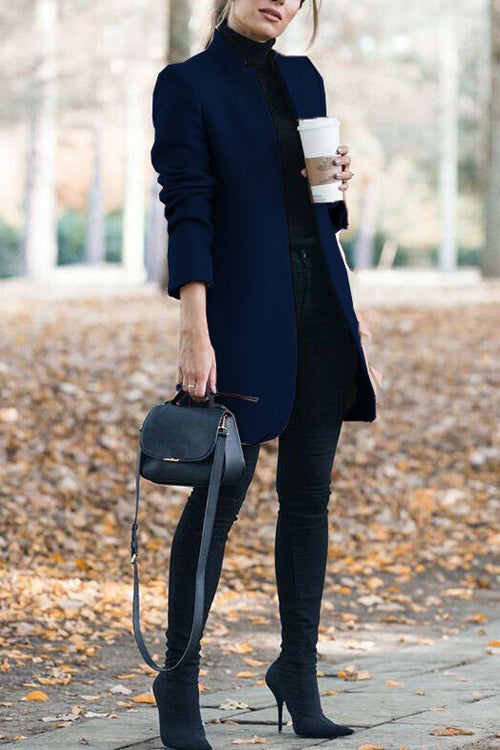 Fashion Chic Solid Color Stand Collar Coat