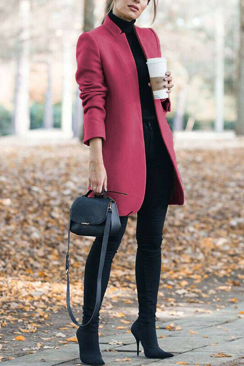 Fashion Chic Solid Color Stand Collar Coat