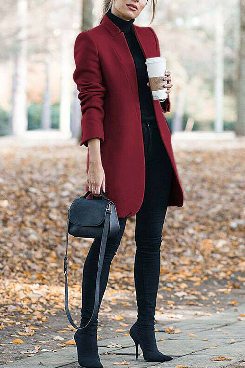 Fashion Chic Solid Color Stand Collar Coat