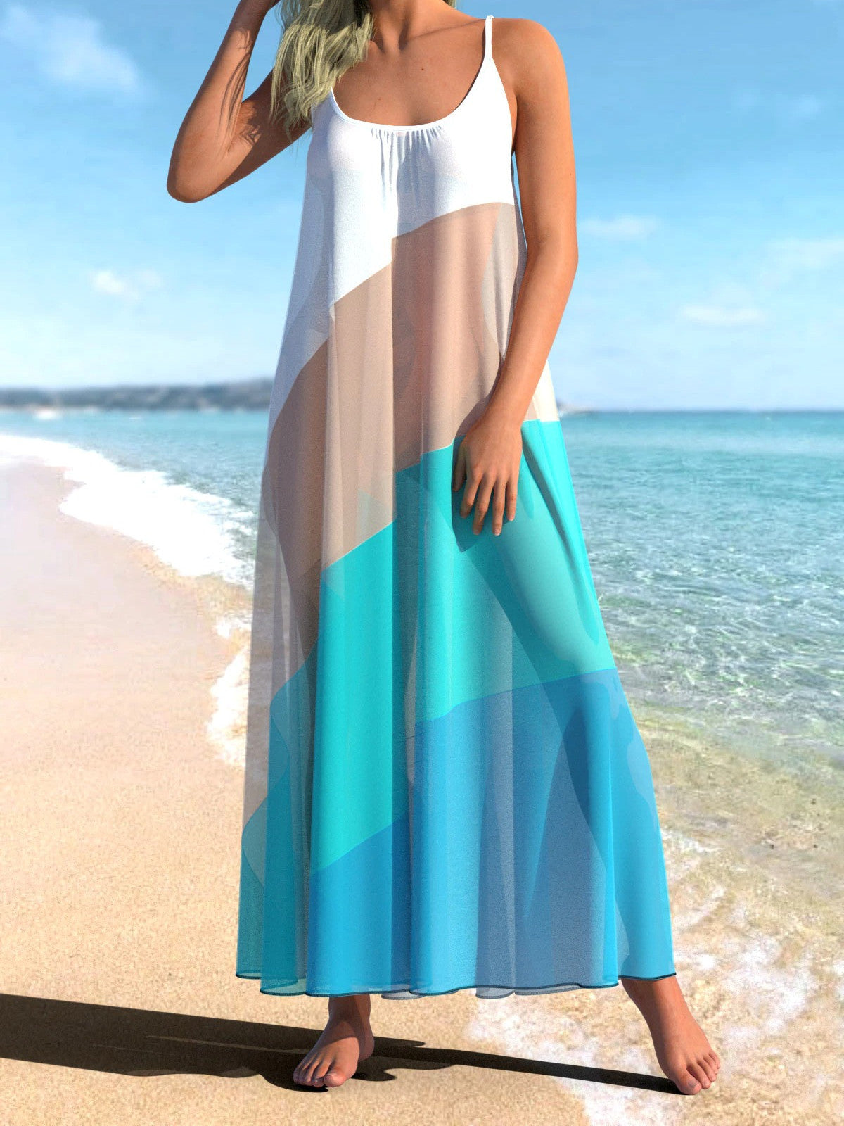 Chiffon Color Block Spaghetti Strap Cover Up