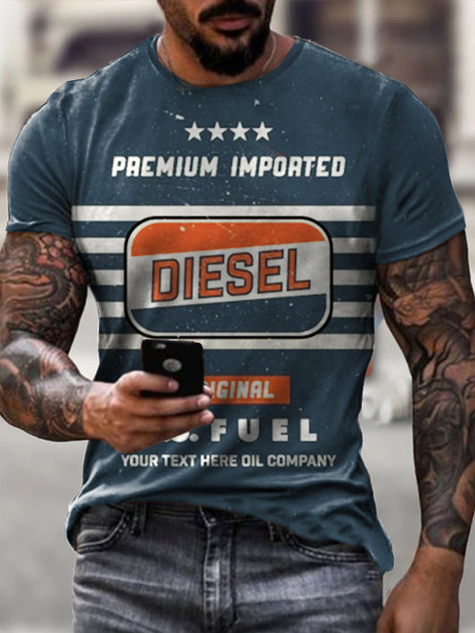 Mens Vintage Motor Diesel Oil Badge Printed T-shirt