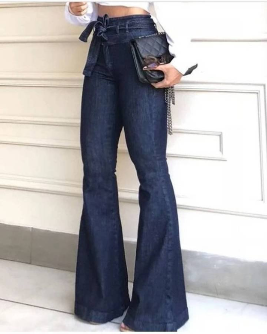 Tie Waist Butt Lifting Flare Jeans