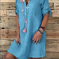 Women's V-Neck Cotton Linen Open Dress