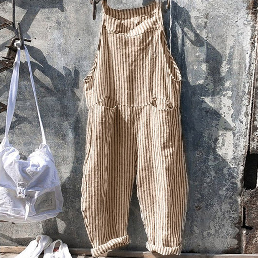 Strap Striped Jumpsuit Wide Leg Pants