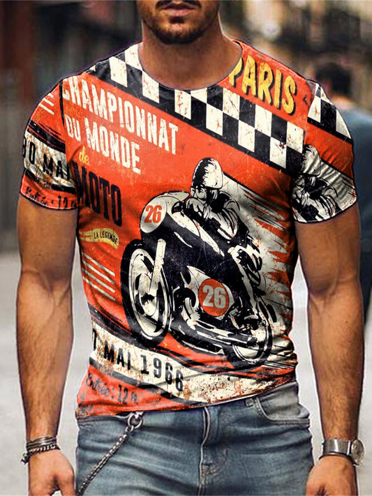 Mens Crew Neck Motorcycle Short Sleeve Tops T-shirts