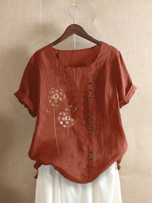 Cotton Linen Print  Short Sleeve Shirt