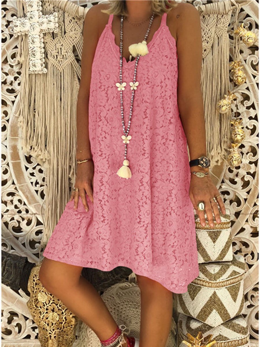 V-Neck Straps Lace Dress