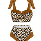 Fashion Leopard Colorblock Print Swimsuit Set