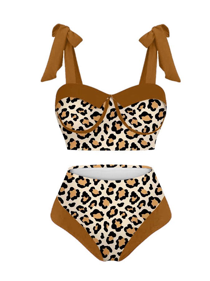 Fashion Leopard Colorblock Print Swimsuit Set