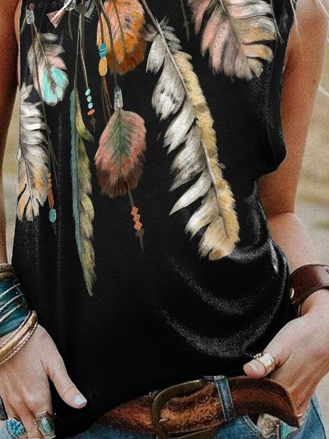 Vintage Feather Print Vest