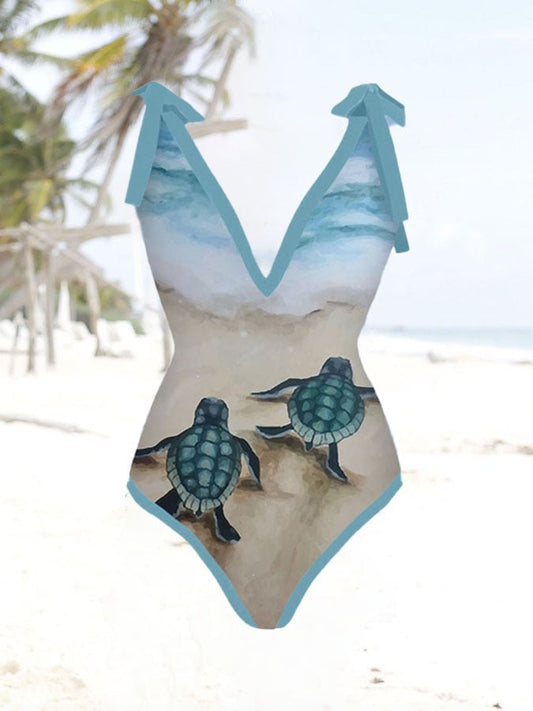 Resort Turtle Print Swimsuit And Apron