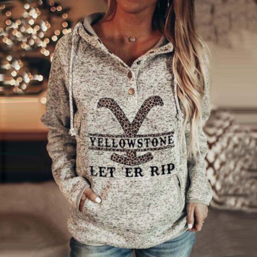 Ladies Letter Print Long Sleeve Hoodie