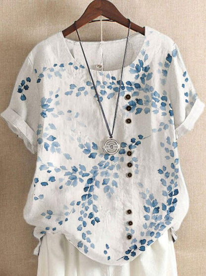 Loose Casual Leaf Print Top