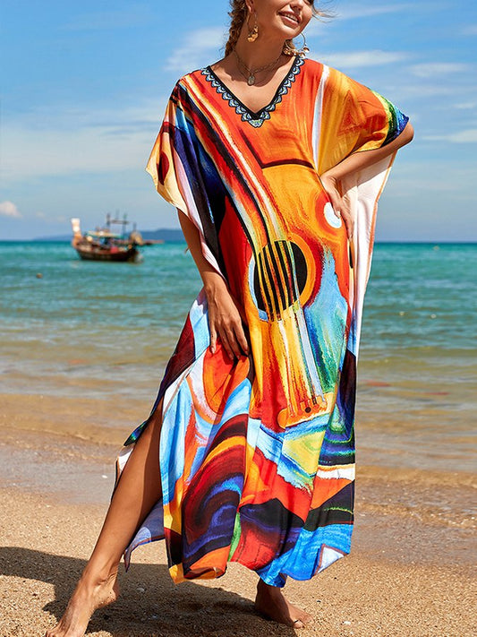 Ladies Spring Summer Beach Resort Style Loose Print Dress