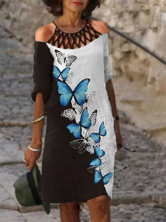 Half Sleeve Print Cutout Dress Dress