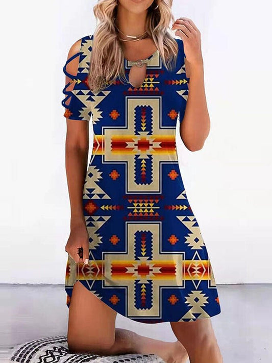 Vintage Geometric Print Dress